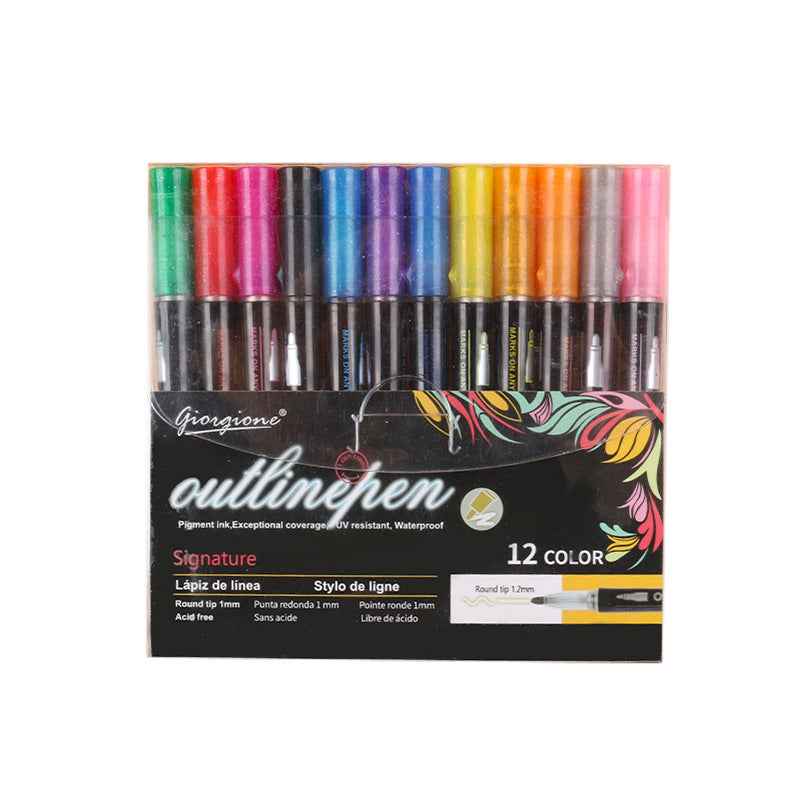 GIORGIONE Double Line Outline Marker Pens,8/12/24 Colors 12 Color