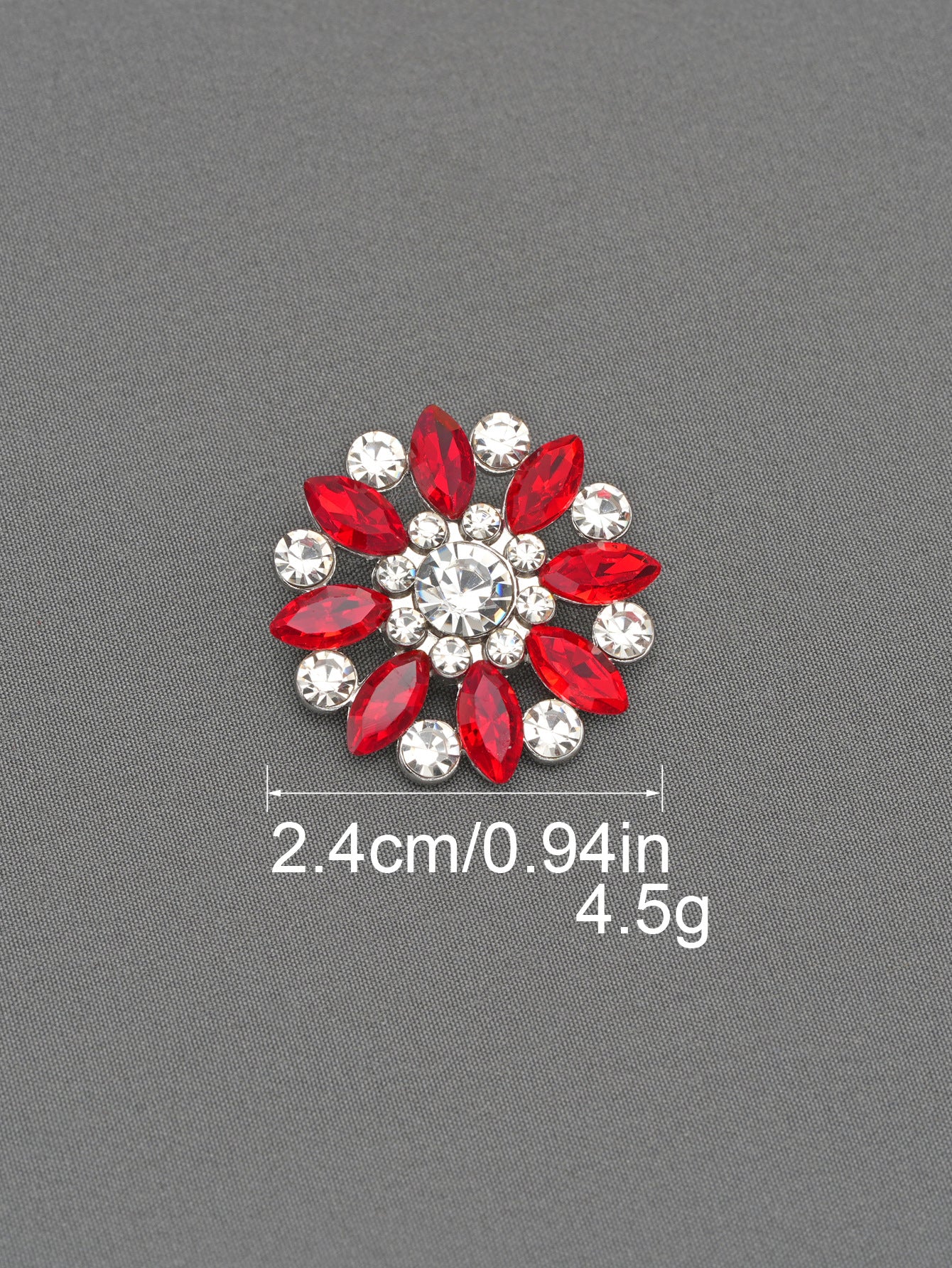 Red and clear crystal flower shank button with rhinestones, 2.4cm wide