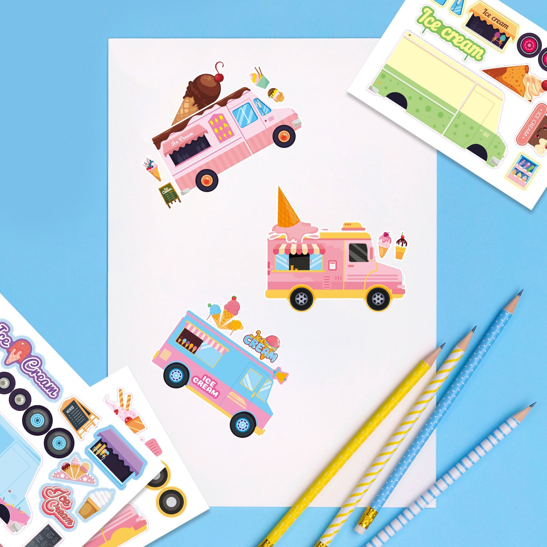 Make a Face Ice Cream Van Stickers for Kids 24 Sheets