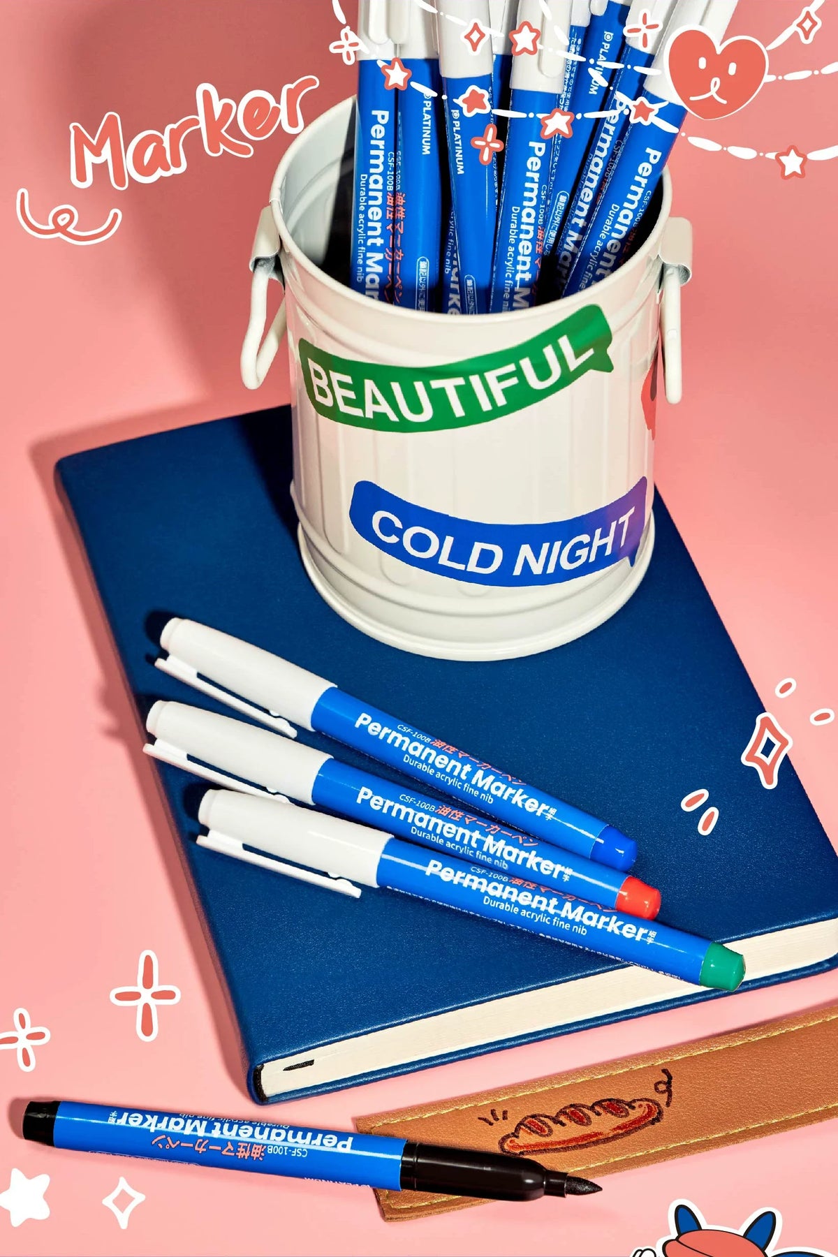 Platinum GSF-100B Oil-Based Marker Set – Large Capacity Art Markers | 4-Colour / 12-Colour Sets | Fine Line Drawing for Kids & Artists