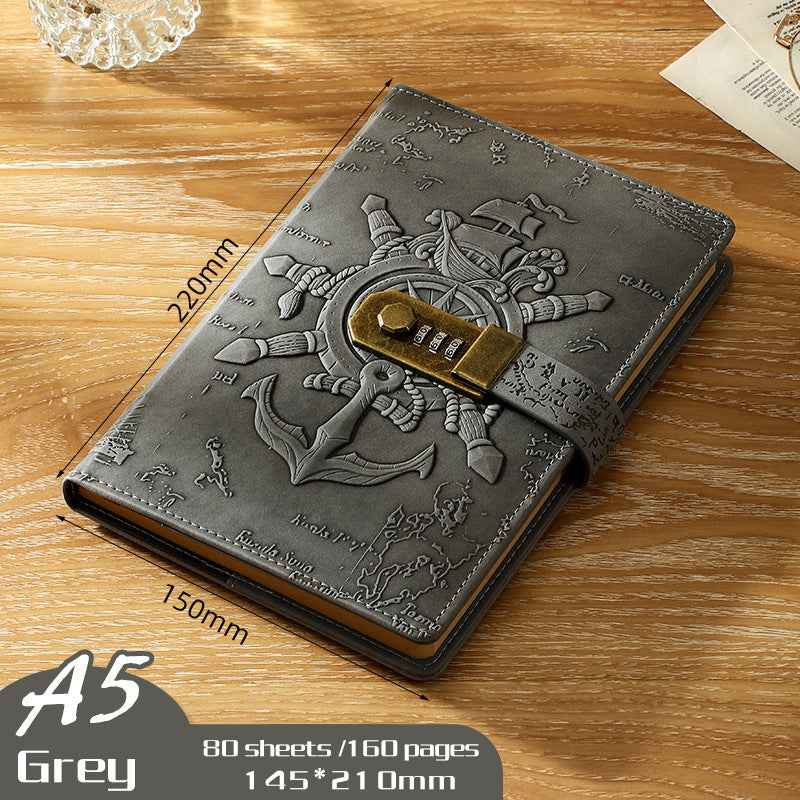 A5 Journal Retro Password Notebook Relief Sculpture Grey