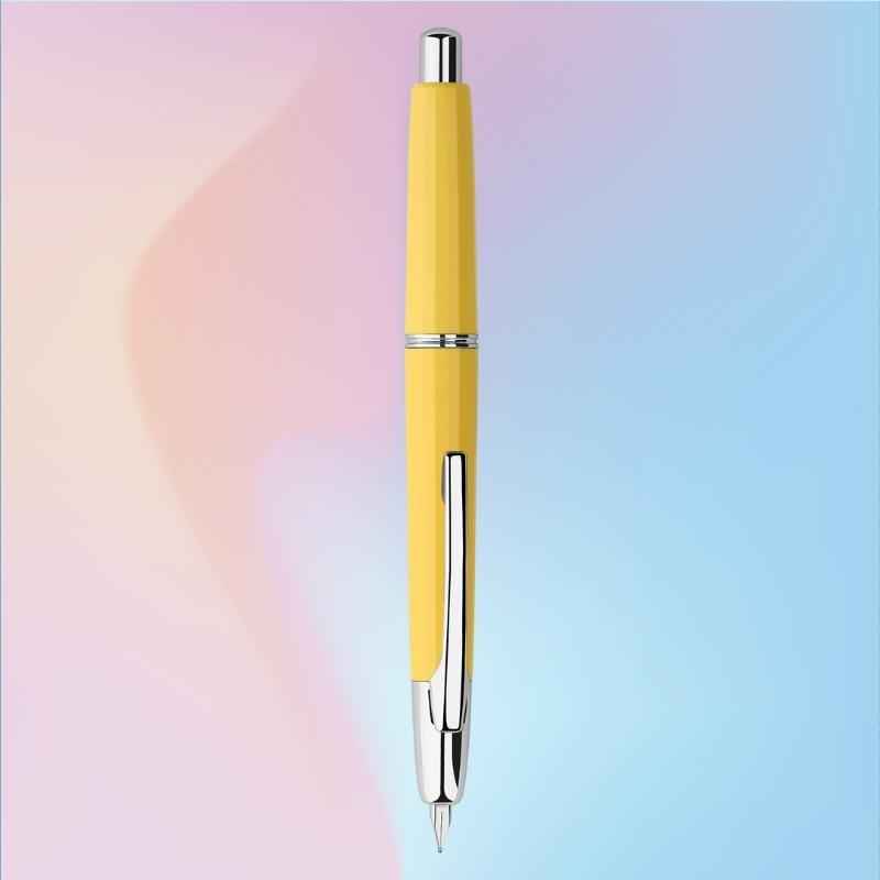 Majohn A2 Press Retractable Fountain Pen Extra Fine Nib with Box Yellow--Silver Clip