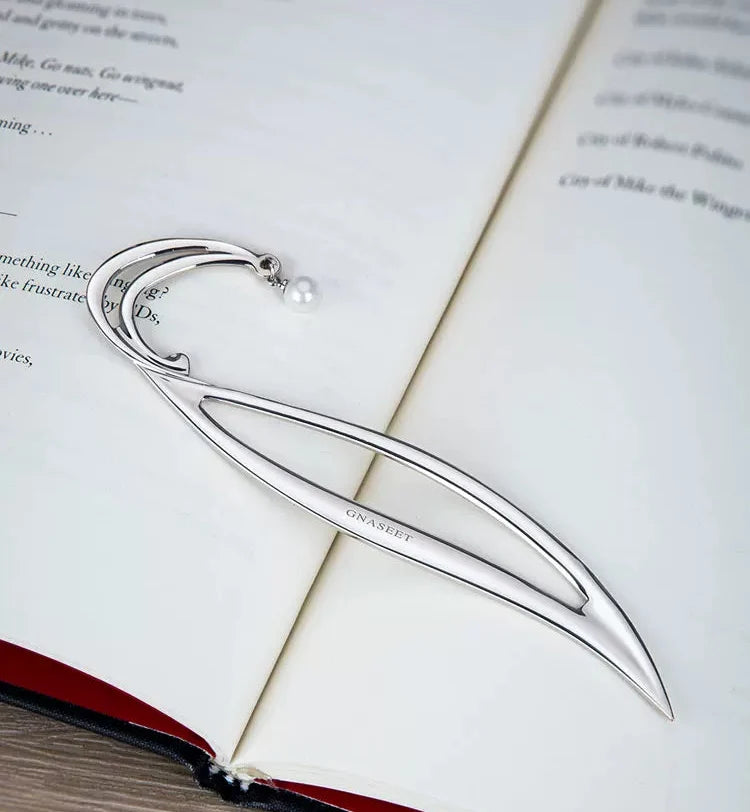GNASEET Metal Bookmark with Pearl Pendant – Willow Leaf Design | Elegant Gift for Women & Book Lovers