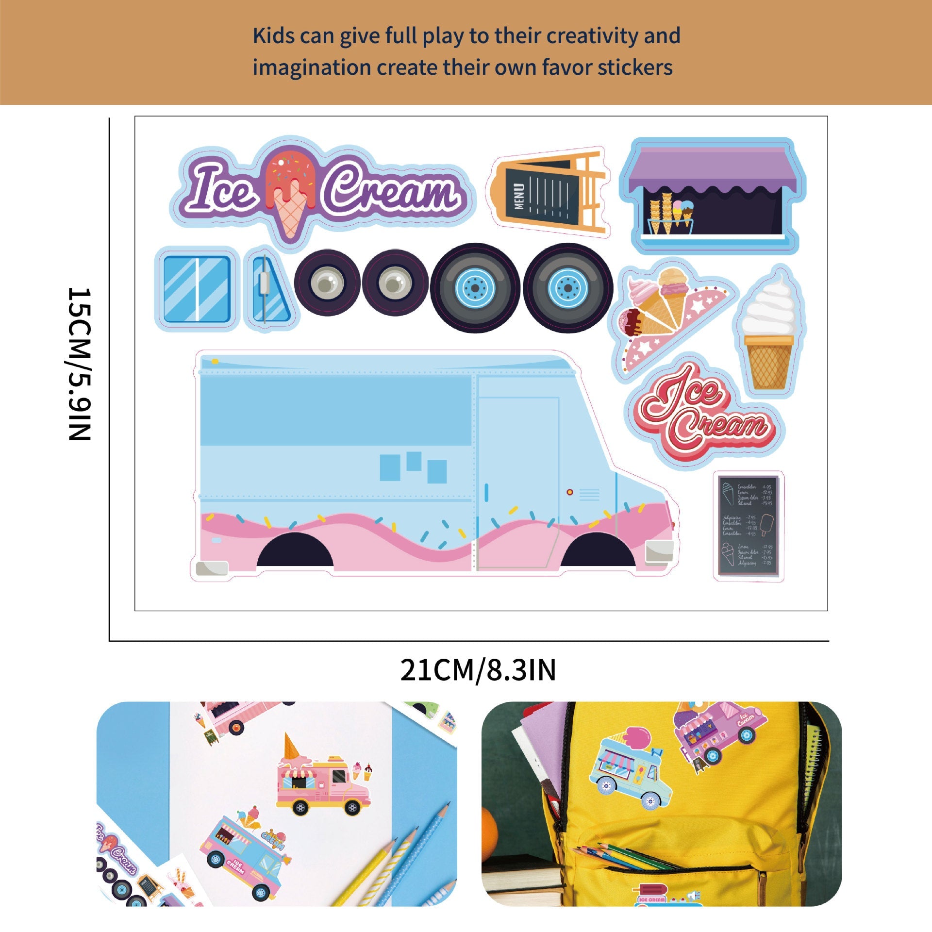 Make a Face Ice Cream Van Stickers for Kids 24 Sheets