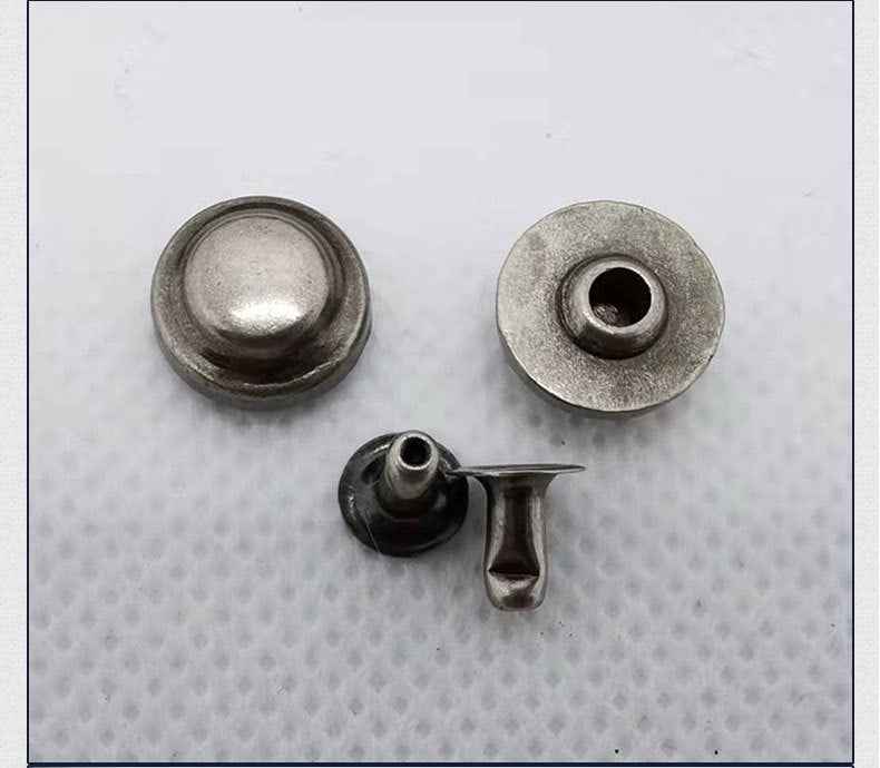 Antique silver metal mushroom rivets: round front caps, back plates with center hole