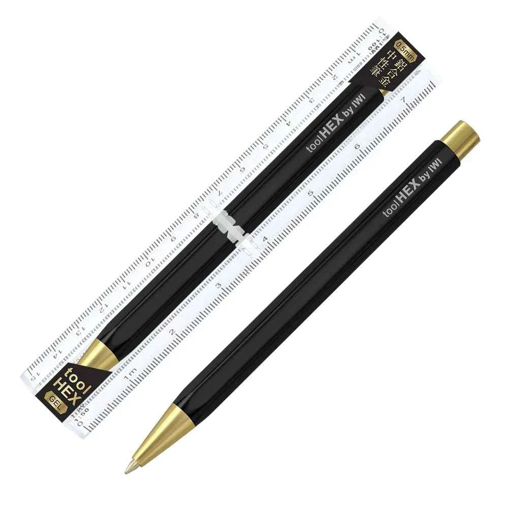 IWI toolHEX Aluminum Click Pen – 0.5mm Hexagonal Barrel with Scales Brass Black