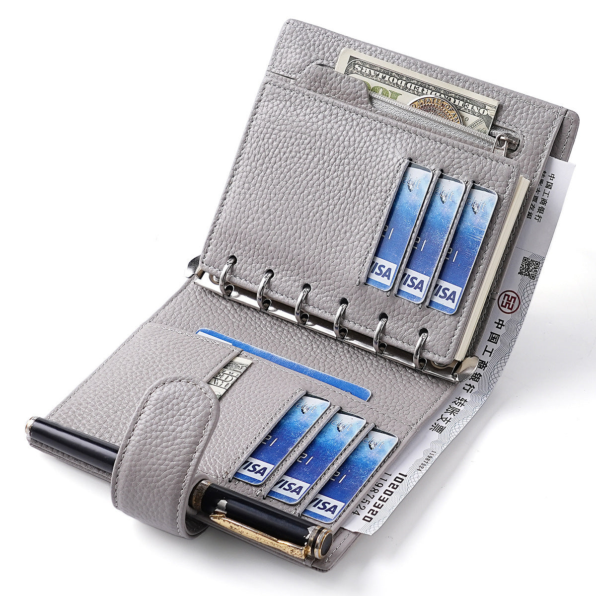 A7 Leather Pocket Notebook Wallet 6-Ring Binder Card,Cash & Coin Slots