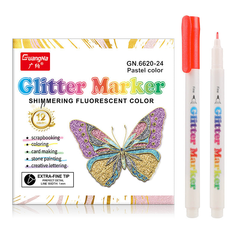 Guangna Glitter Markers Highlighter Pens Fine Point 12/24 Colors