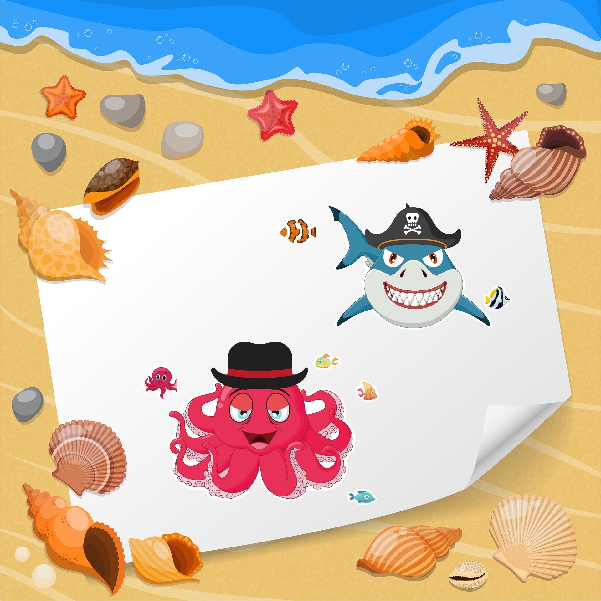 Make a Face Cartoon Sea Animals DIY Stickers for Kids 24 Sheets