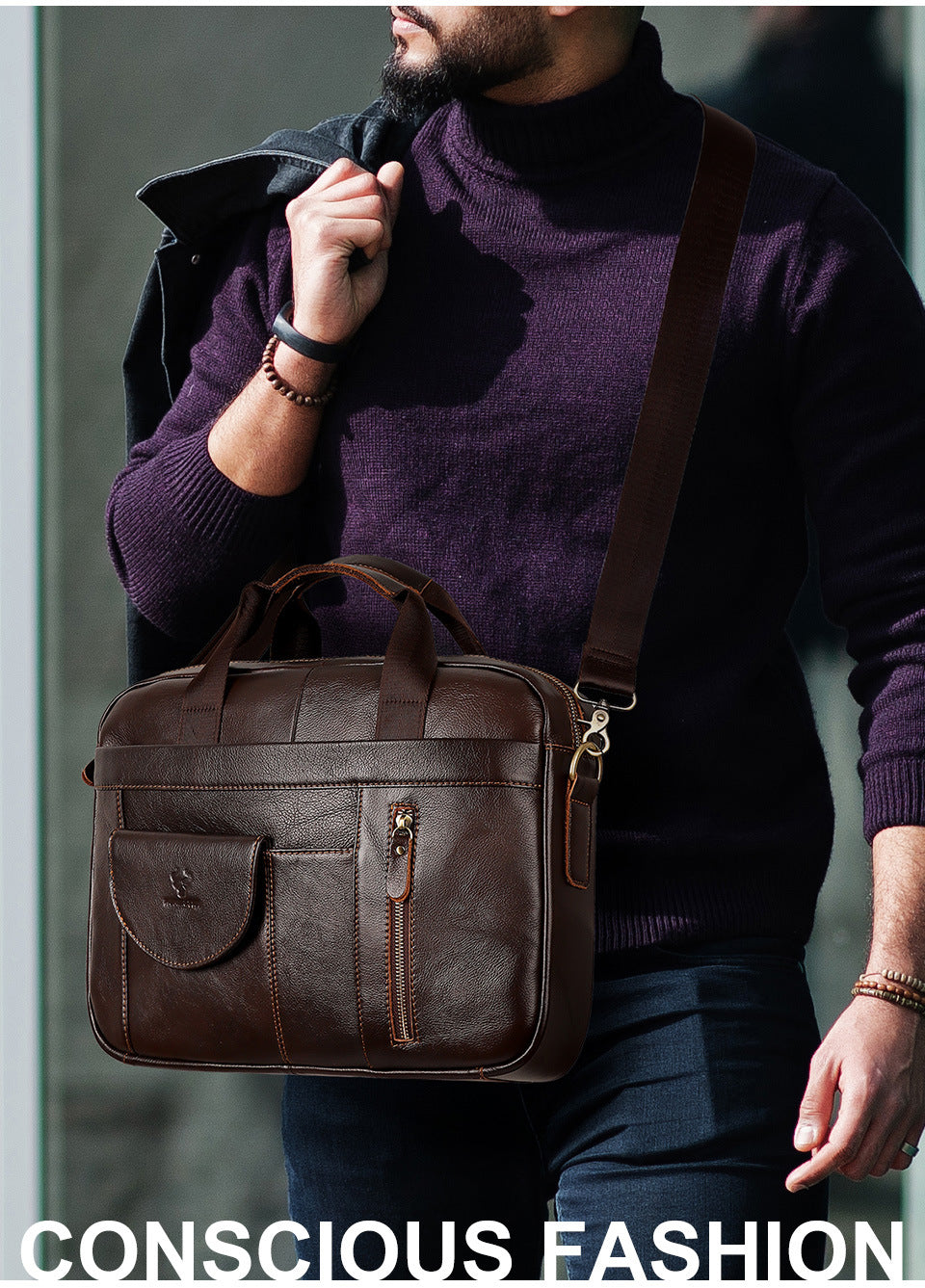 Men's Genuine Leather Briefcase,Top Grain Cowhide Laptop Bag