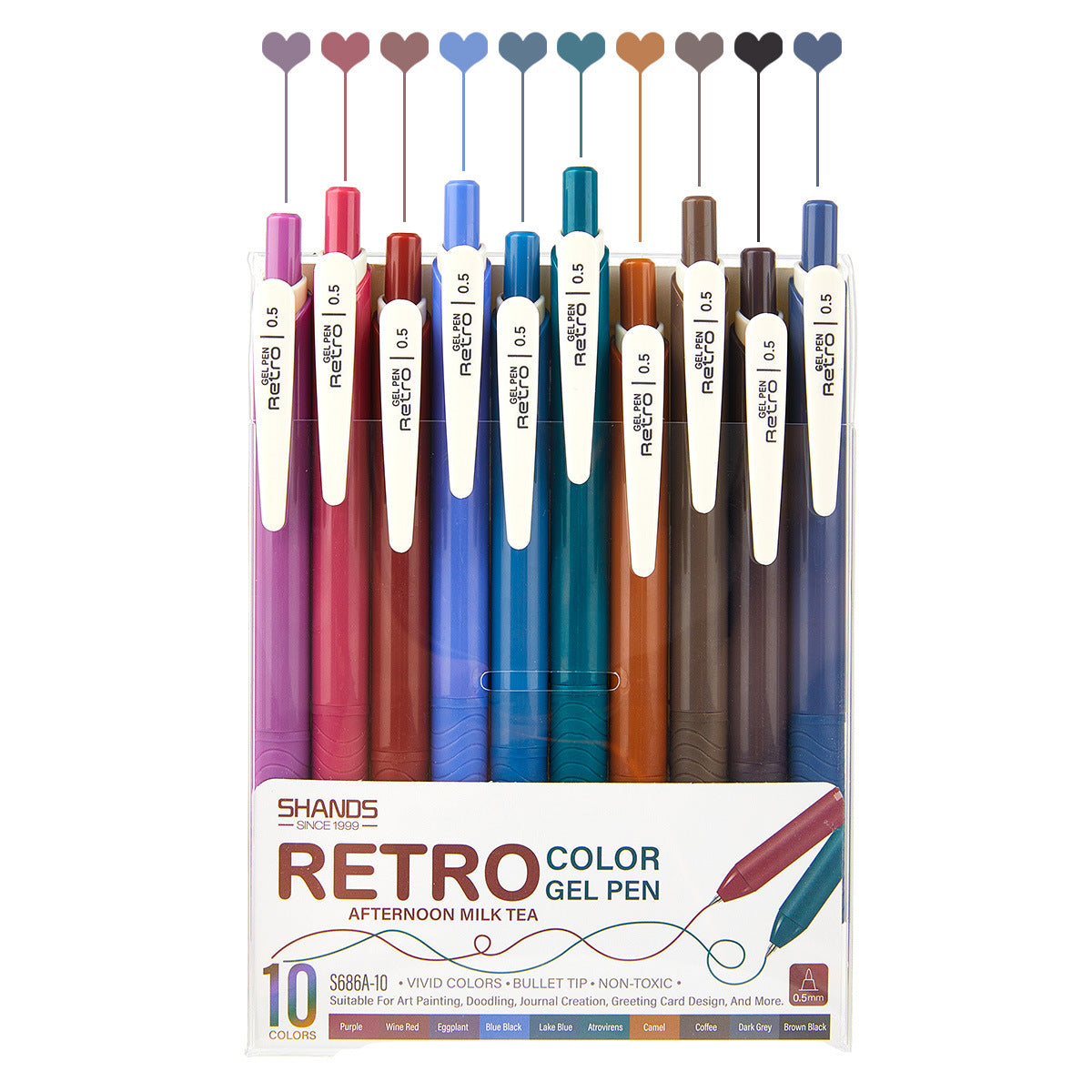 SHANDS S686 Retro /Juice Colored Gel Ink Pens Retractable 0.5mm 10 Afternoon Milk Tea