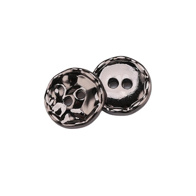 Round 2-hole metal button set, gunmetal black, 11mm, 30-pack (front pair)