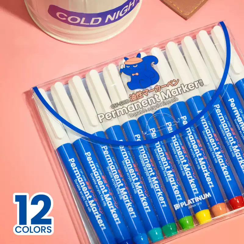 Platinum GSF-100B Oil-Based Marker Set – Large Capacity Art Markers | 4-Colour / 12-Colour Sets | Fine Line Drawing for Kids & Artists