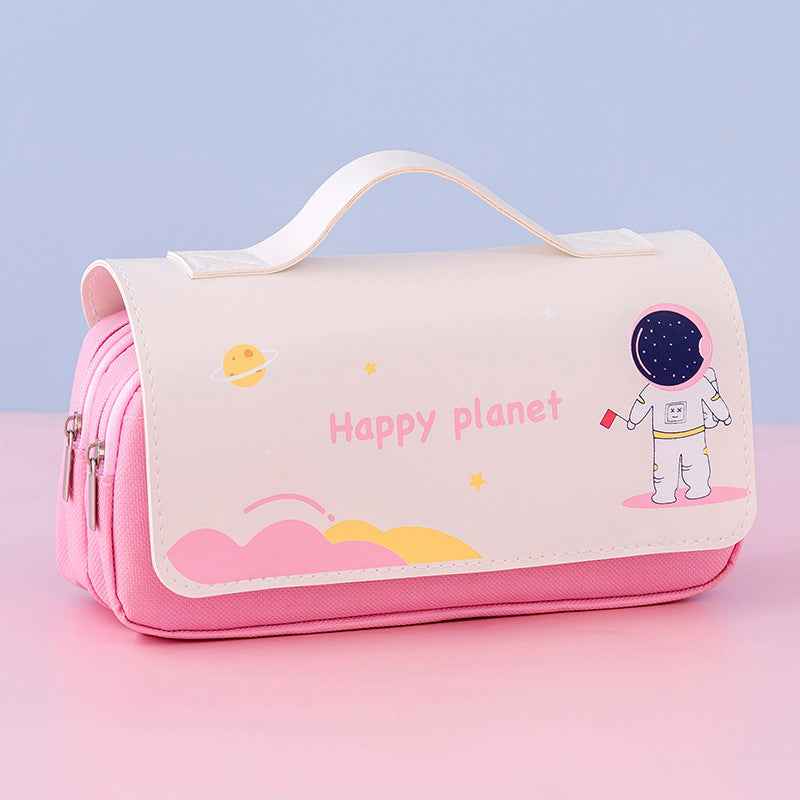 Cartoon Astronaut Pencil Case Pen Bag for School Pink