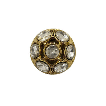 Gold domed metal shank button with clear rhinestone inlaid circles
