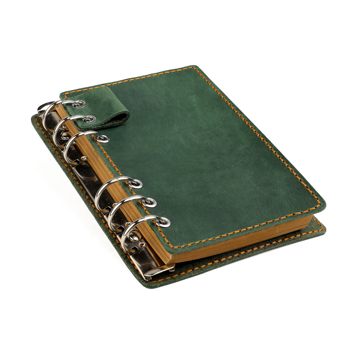 A6 Vintage Genuine Leather 6-Ring Binder Notebook with Pen Loop Green