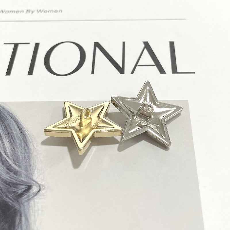 Gold and silver wavy star metal shank buttons with pearl accents, two pieces