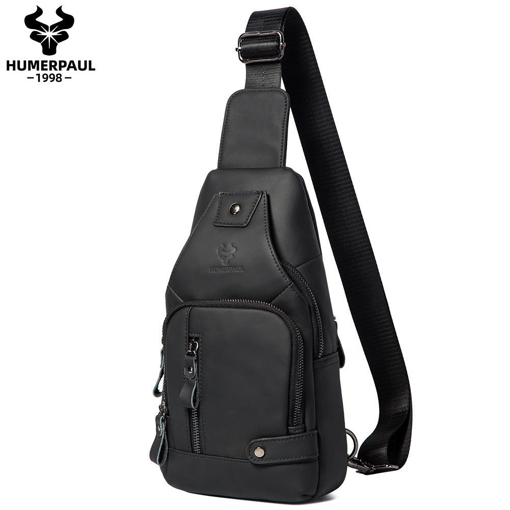 Men's Genuine Leather Chest Bag Full Grain Cowhide Sling Light Brown