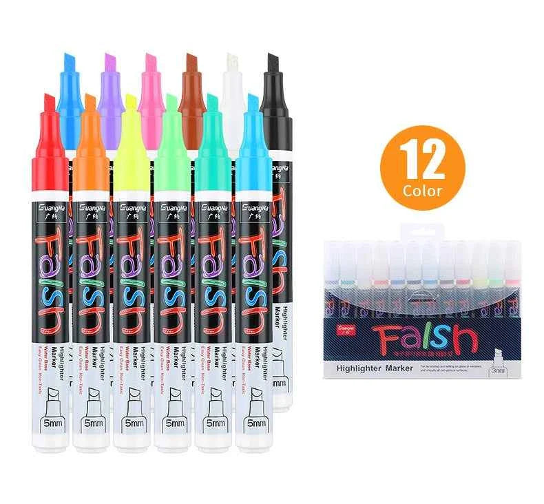 Guangna Fluorescent Board Pop Markers – 5mm Tip 8/12-Color 8 Color