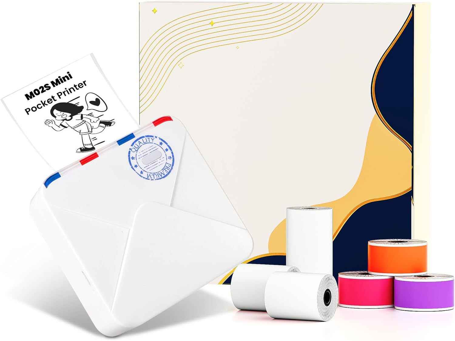 Phomemo M02S HD Bluetooth Thermal Photo Printer with 6 Roll Paper White