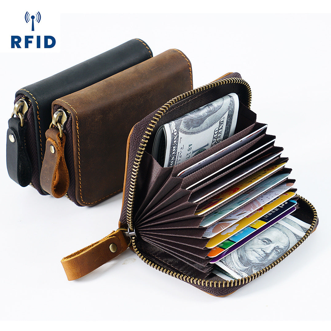 Leather Accordion Card Holder Wallet RFID Blocking