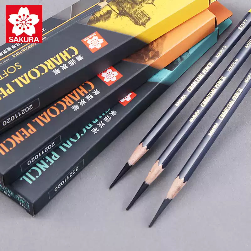 SAKURA Charcoal Drawing Pencils, 12-Pack | Soft, Medium or Hard