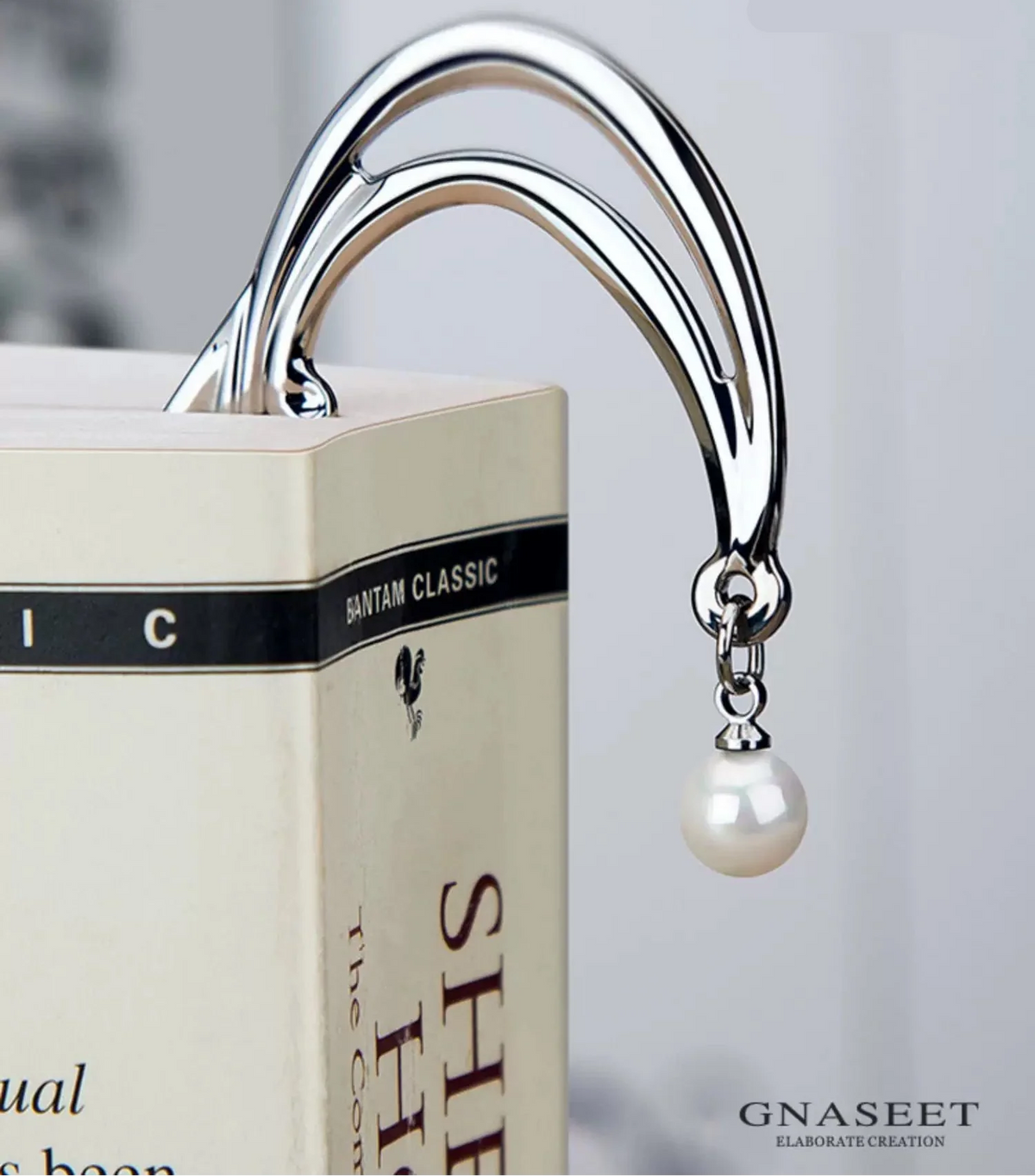 GNASEET Metal Bookmark with Pearl Pendant – Willow Leaf Design | Elegant Gift for Women & Book Lovers