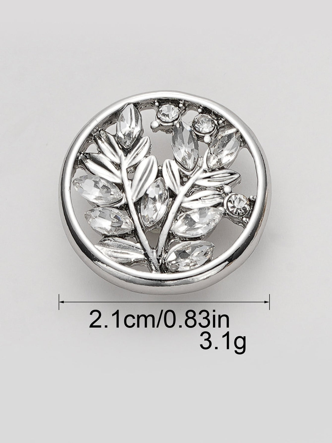 Round crystal flower metal shank button, silver finish, 21 mm