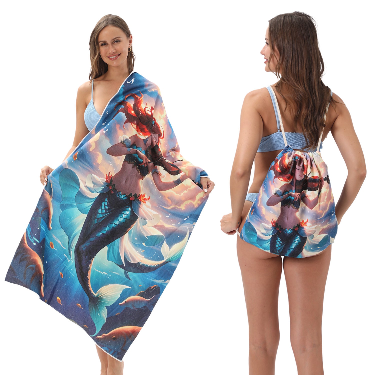 2-in-1 Foldable Printed Beach Towel Built-In Storage Bag
