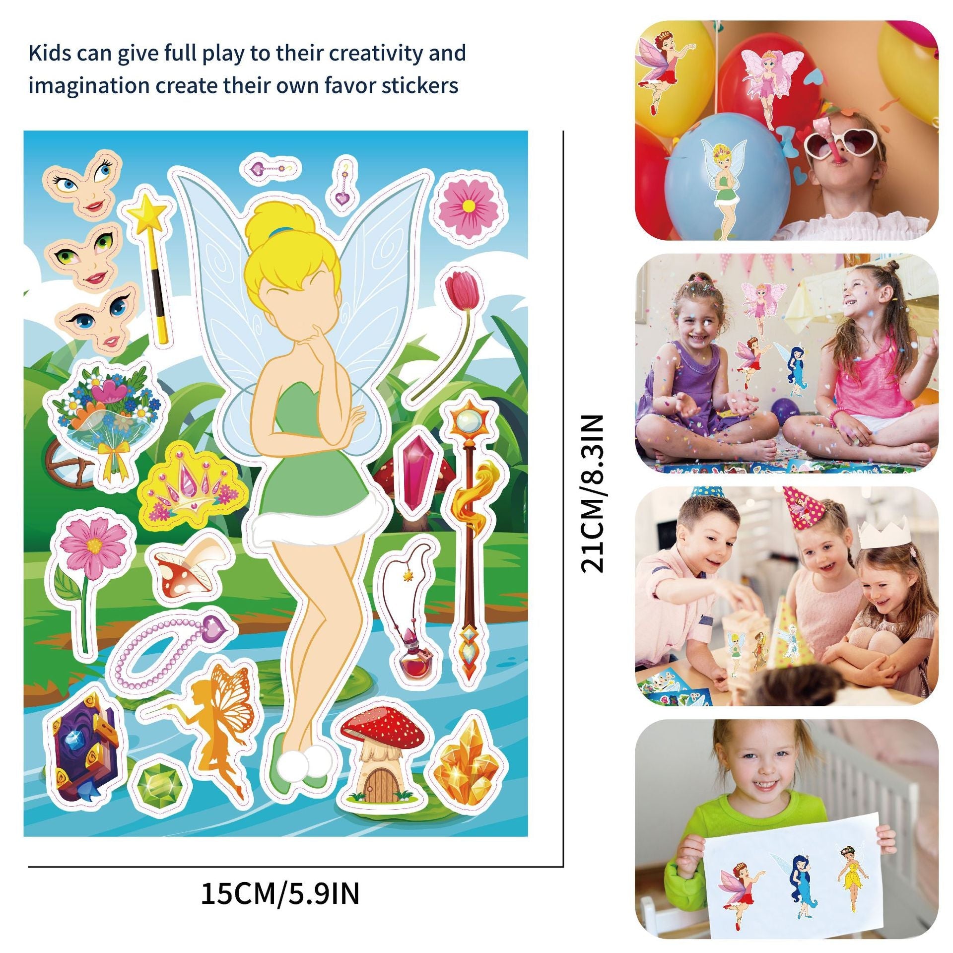 Make a Face Tinker Bell Cartton Stickers for Kids 24 Sheets