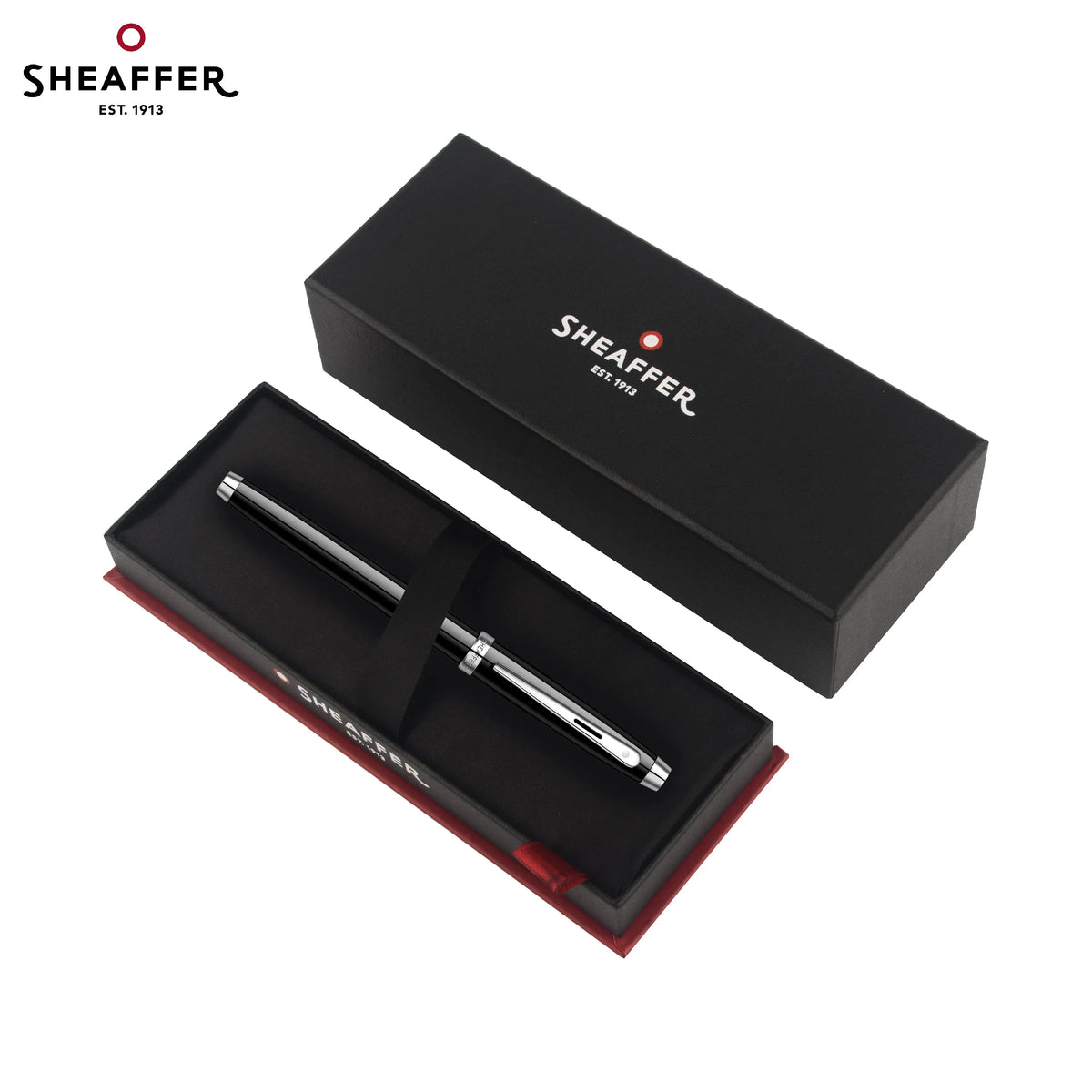 Sheaffer 100 Fountain Pen – Fine Nib (F, ~0.5mm), White Clip, All-Steel / Black Lacquer / Blue Lacquer Black Lacquer