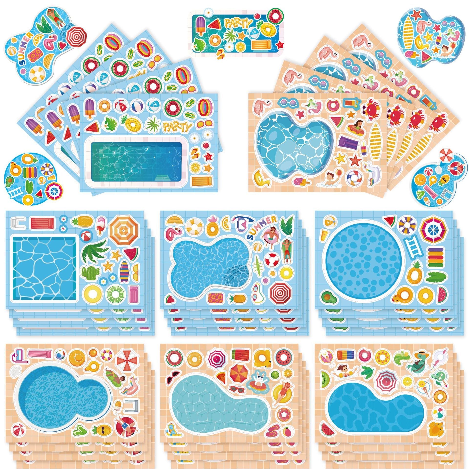 Make a Face Cartoon Summer Swimming Pool Stickers for Kids 24 Sheets