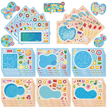 Make a Face Cartoon Summer Swimming Pool Stickers for Kids 24 Sheets