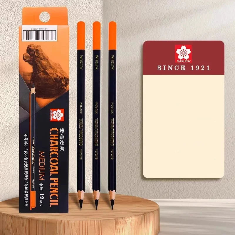 SAKURA Charcoal Drawing Pencils, 12-Pack | Soft, Medium or Hard Medium