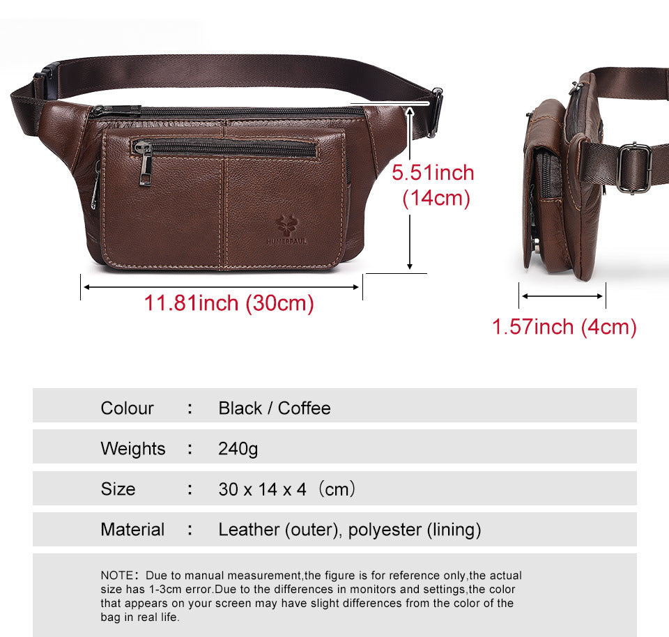 Genuine Leather Waist Crossbody Bag,Outdoor Sports Chest Pack