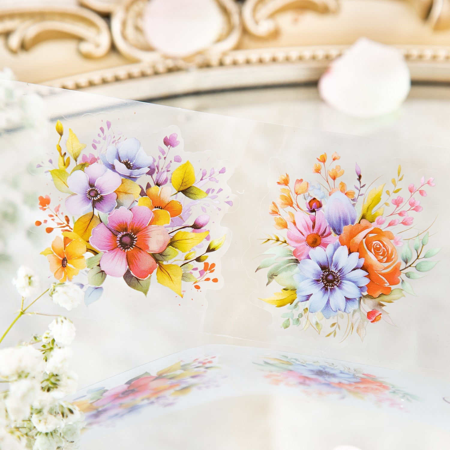 8PCS Sunflower & Rose Floral PET Washi Tape Set for Journaling DIY