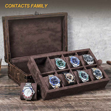 Luxury Handcrafted Genuine Leather Wooden 8-Piece Watch Box