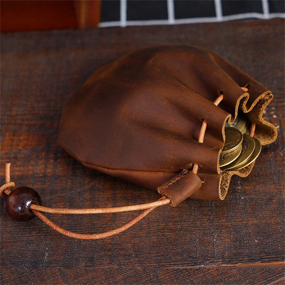 Leather Drawstring Coin Storage Pouch
