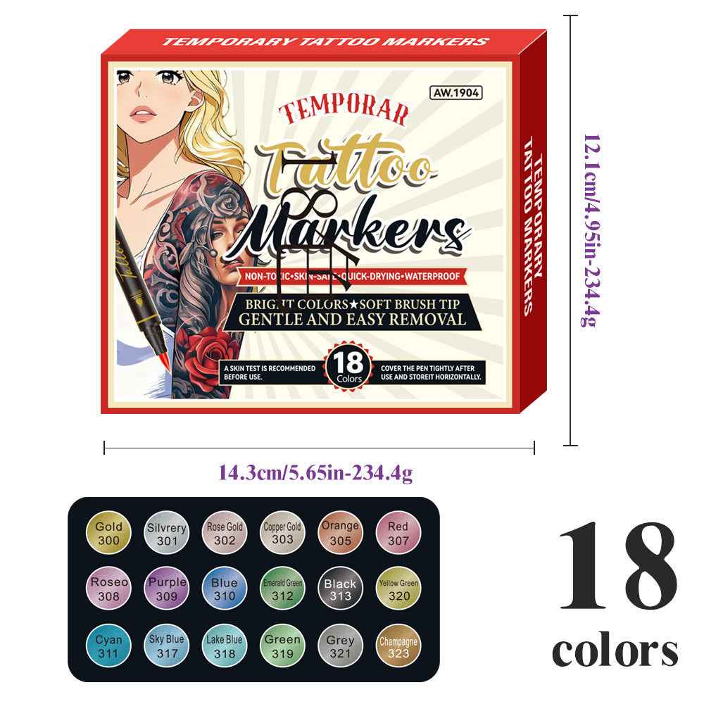 10/12/18/24 Colors Temporary Tattoo Markers Set 18 Color