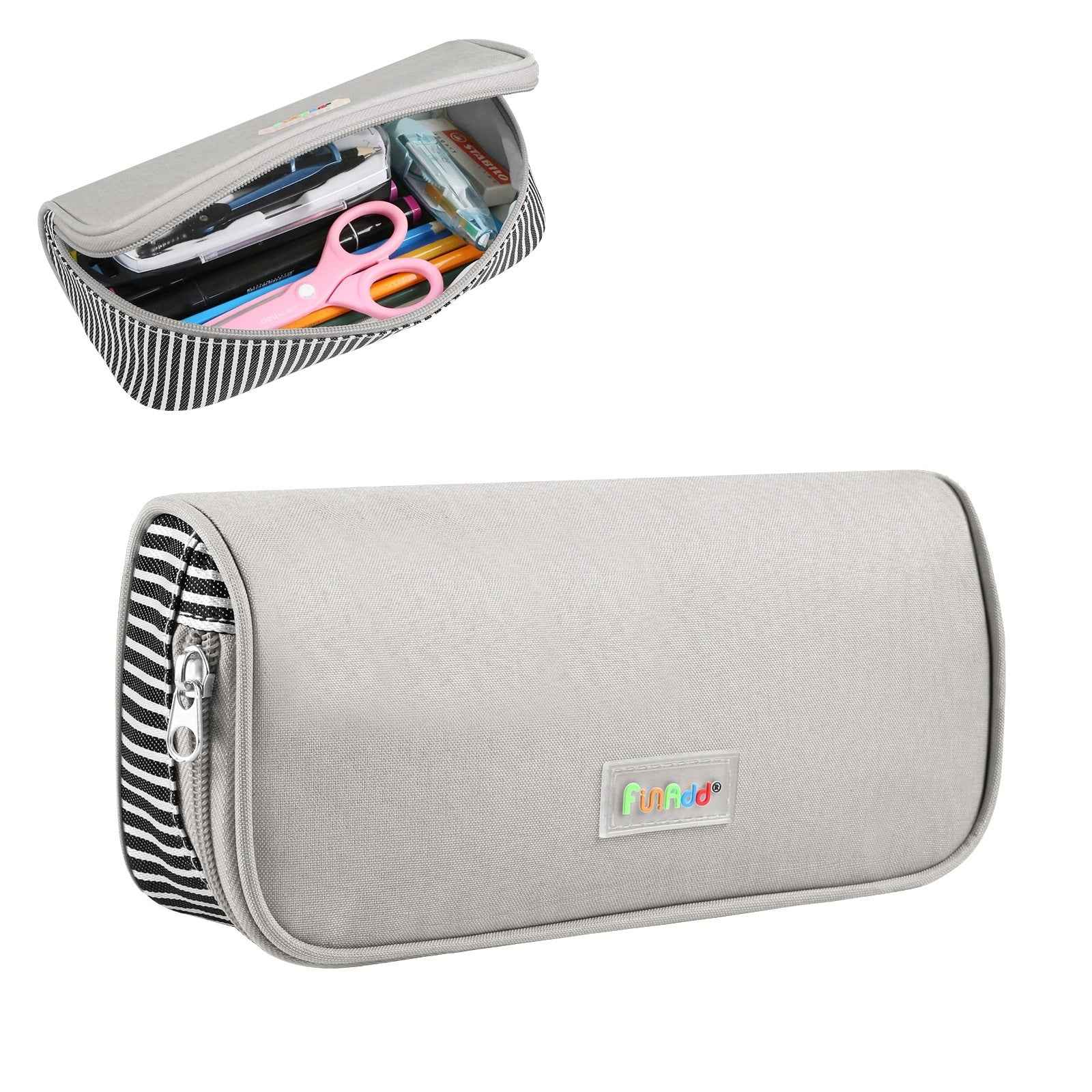FunAdd Portable Large Pencil Case for Teen Boys Girls Grey