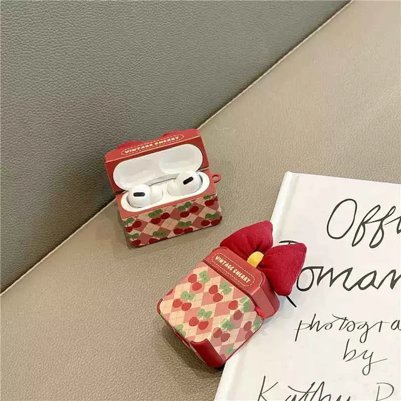 Cherry Bow Quilted Plastic AirPods Case