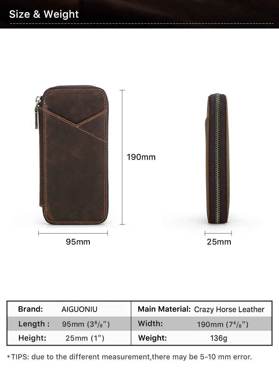 Leather Pencil Case – Handmade Zipper Pen Pouch with 7 Organized Slots