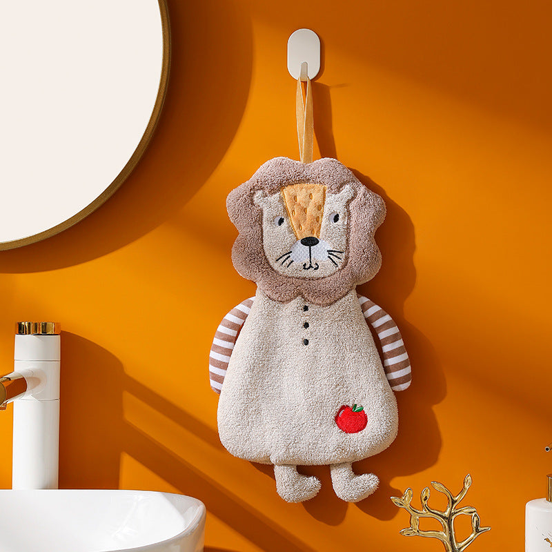 Cartoon Animal Hand Towels 4-Pack – Coral Fleece Hanging Bathroom Towels