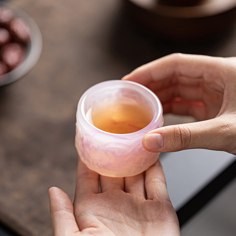 50ml Liuli Art Glass Tea Cup Set of 4 | Ink Splash Auspicious Cloud Design