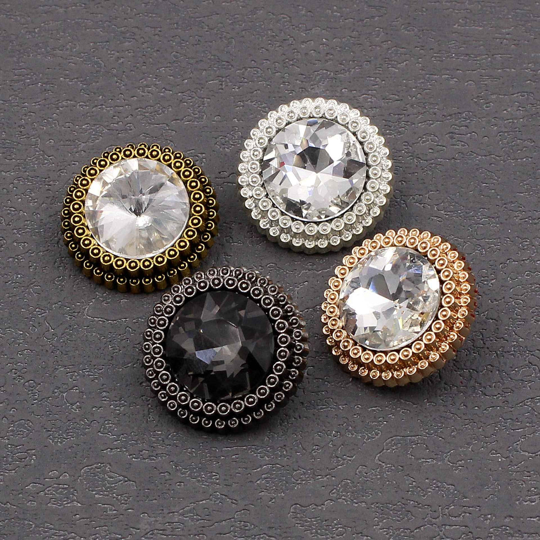 Runde Strass-Knöpfe, 4 Farben: silber, schwarz, roségold, gold