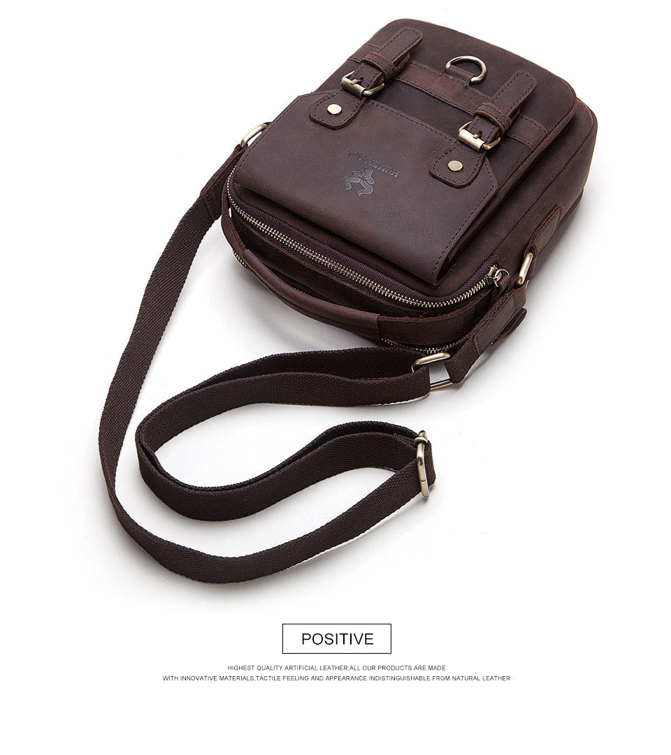 Brown Crazy Horse Leather Men's Shoulder Bag,Business Commuter Bag
