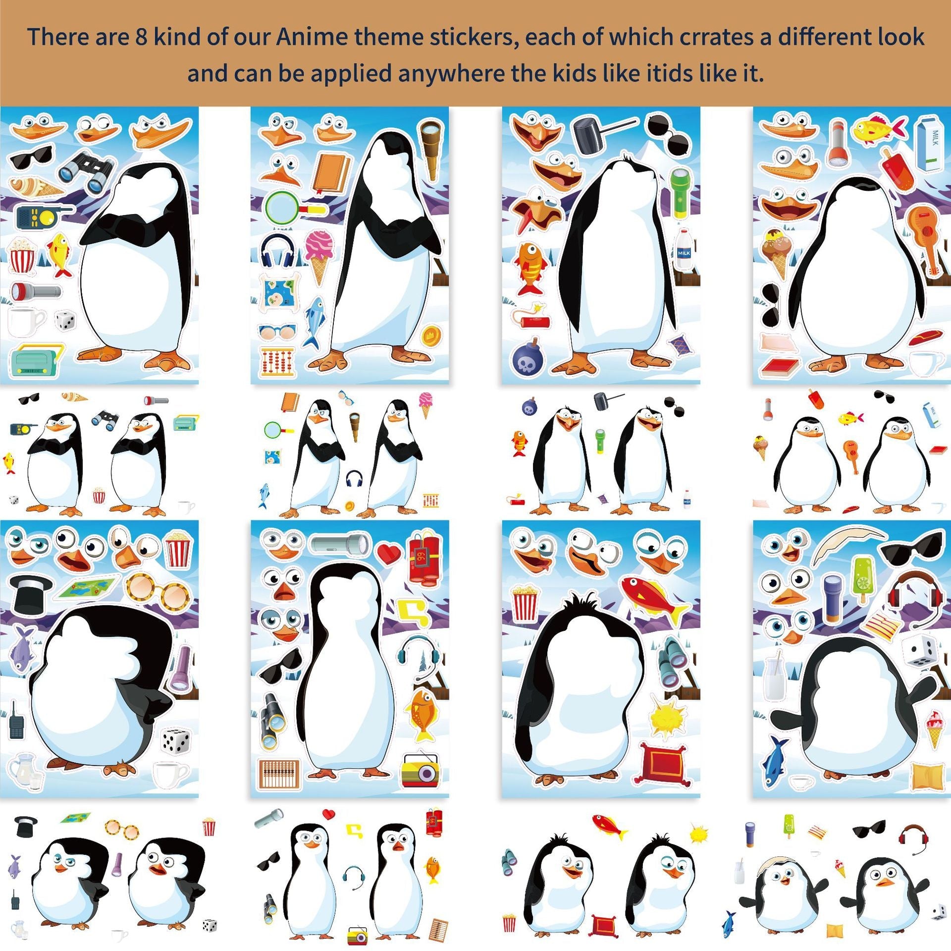 Make a Face Cartoon Penguin DIY Stickers for Kids 24 Sheets