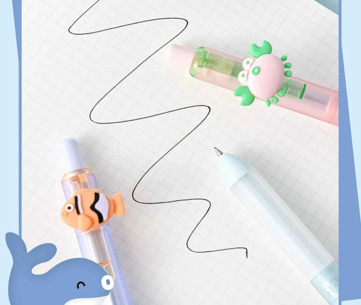 M&G Ocean Animals Click Gel Pens – 0.5mm Black Ink, 4-Piece