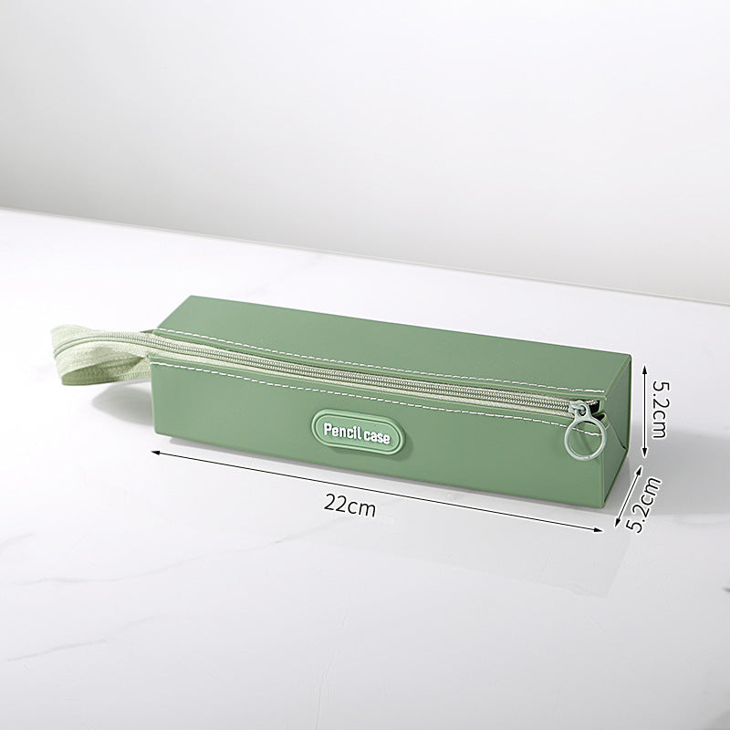 Silicone Rectangle Handheld Pencil Case Stationery Organizer Green