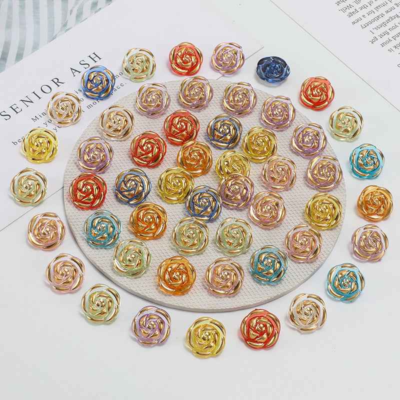 12.5mm acrylic rose buttons in mixed candy colors, iridescent swirl design